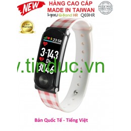 Vòng tay theo dõi sức khỏe, đo nhịp tim cao cấp Q-Band Q69HR New - Dây kẻ ô màu hồng trắng