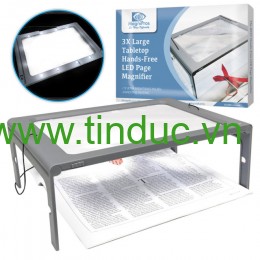 Kính lúp đọc sách toàn trang cao cấp MagniPros 300PSL (3X, có đèn led, khung đỡ) (Hãng MagniPros- Mỹ)