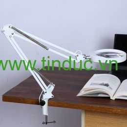 Kính lúp công nghiệp gắn bàn có đèn TERINO DE-27W (phóng đại 10X và 20X, Led, màu trắng) - Hàng chính hãng