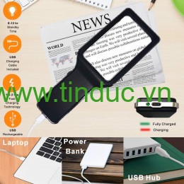 Kính lúp cầm tay đọc sách cao cấp Magnipros ED-13 (4x, 10 đèn LED chống chói, điều chỉnh độ sáng, Pin sạc lại) (Hãng MagniPros- Mỹ)