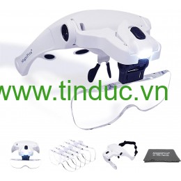 Kính lúp choàng đầu Magnipros MP9892 (có đèn LED và 5 thấu kính có thể tháo rời 1X, 1.5X, 2X, 2.5X, 3.5X) (Hãng Magnipros-Mỹ)