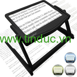 Kính lúp đọc sách cỡ lớn cao cấp Magnipros 1820BK+ST+FBA (5X, có đèn led 3 chế độ màu vô cấp để giảm mỏi mắt, có khung đỡ) (Hãng Magnipros- Mỹ)