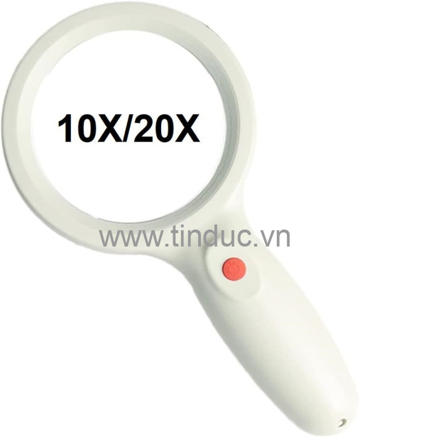 Kính lúp cầm tay đọc sách cao cấp Terino DE-9W (10x/20x, màu trắng, có đèn led) - Hàng chính hãng