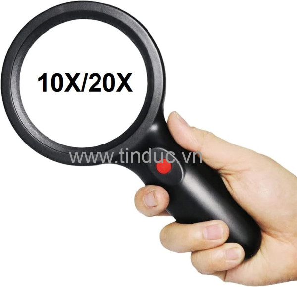 Kính lúp cầm tay đọc sách cao cấp Terino DE-9B (10x/20x, màu đen, có đèn led) - Hàng chính hãng