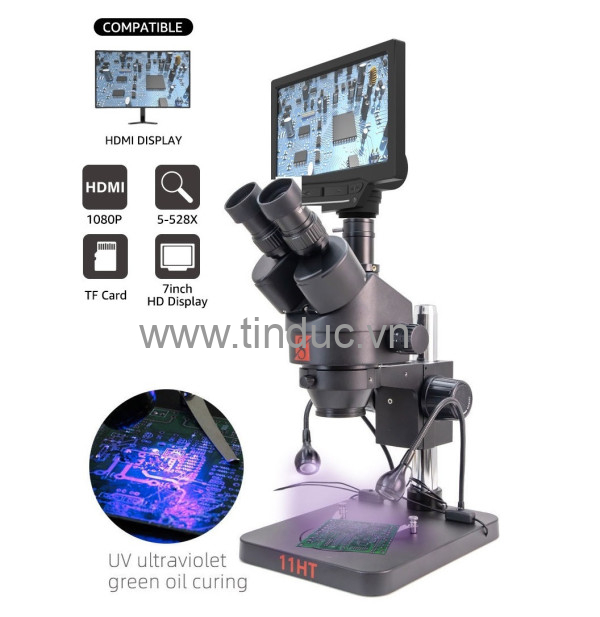 Kính hiển vi 3 mắt công nghiệp Terino SMD-11HT kèm màn hình LCD 7 Inch (Cổng ra USB/HDMI, Phóng đại 7x-45X, UV / Led)