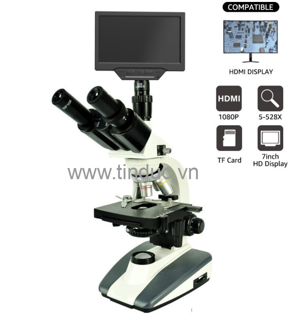 Kính hiển vi cao cấp 3 mắt LED Terino 136T (40X-2000X) kèm màn hình LCD 7 Inch (Cổng ra USB, HDMI) - Hàng chính hãng