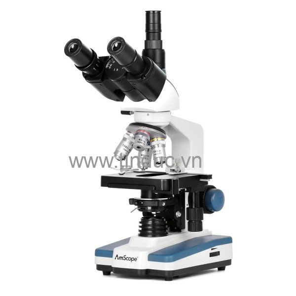 Kính hiển vi sinh học 3 mắt AmScope T120 (40X–2000X, Đèn LED, Bàn cơ 3D, Đầu Siedentopf, Camera C-mount 5MP USB 2.0) - (Hãng AmScope - Mỹ)