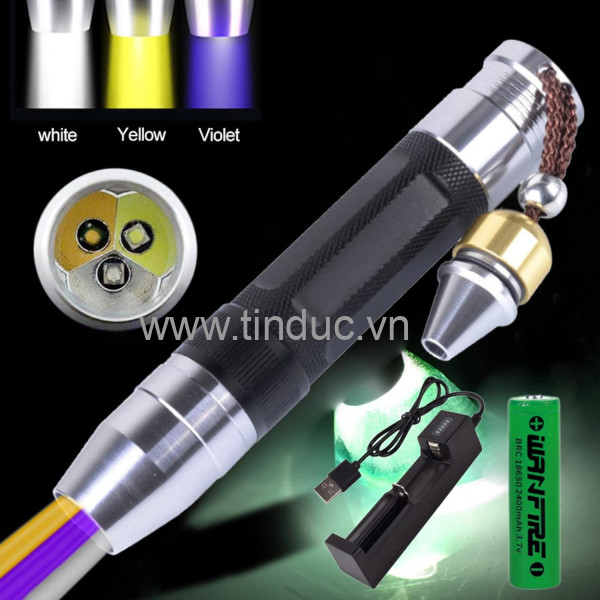 Đèn pin giám định đá quý (3 trong 1) TERINO T814 (Đèn UV-Trắng-Vàng dùng để kiểm tra ngọc, đá quý, hổ phách, trang sức và tiền) – Hàng chính hãng