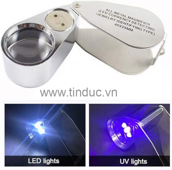 Kính lúp cầm tay có đèn TERINO 40X-LED/UV (soi tiền, soi đá quý, hỗ trợ đèn LED/UV) - Hàng chính hãng