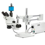 Kính hiển vi soi nổi 3 mắt AmScope SM-4  (phóng đại 7X–45X, kèm đèn vòng halogen 150W và giá đỡ tay đôi dạng boom) (Hãng AmScope - Mỹ) 7